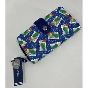 Nautica Zip Around Clutch Maui Blue Leather Wallet